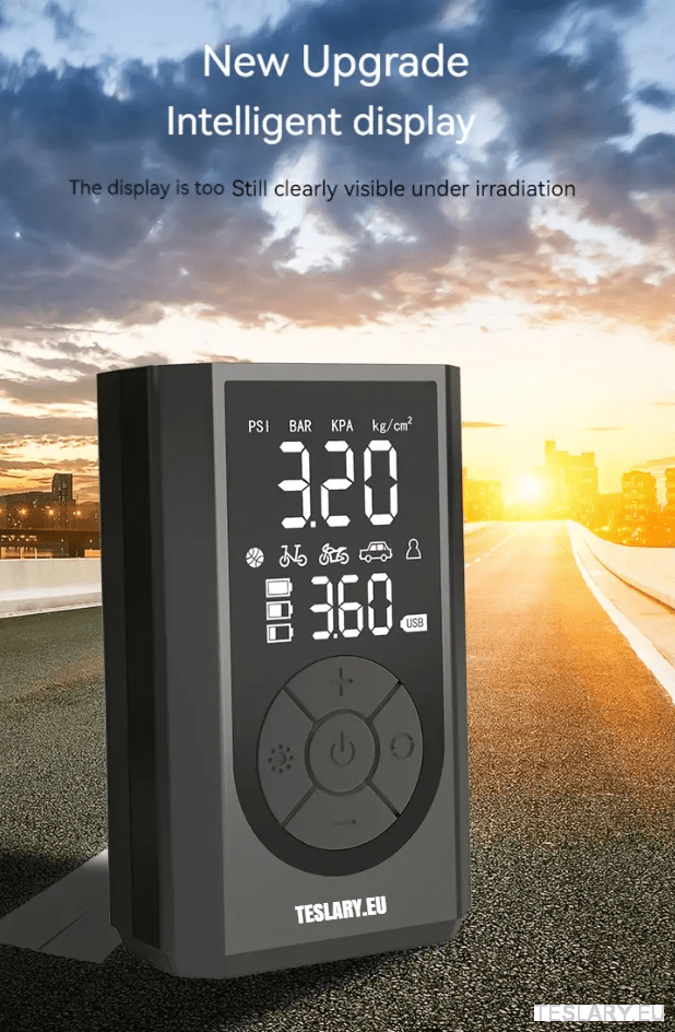 Portable Battery Powered Tyre Compressor for Tesla Model 3 Y S X - 2000Mah - TESLARY Tesla Shop Accessories Europe Nederlands Ireland Deutschland Espana Alicante France Italia