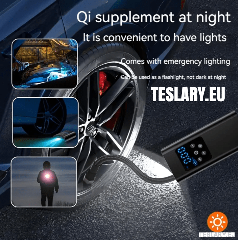 Portable Battery Powered Tyre Compressor for Tesla Model 3 Y S X - 4500Mah - TESLARY Tesla Shop Accessories Europe Nederlands Ireland Deutschland Espana Alicante France Italia