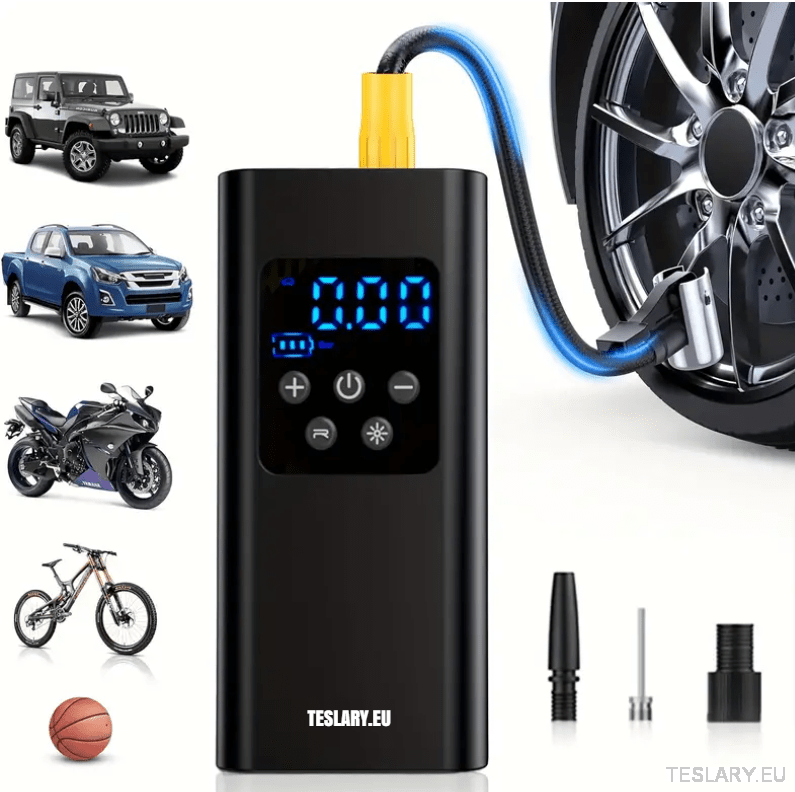 Portable Battery Powered Tyre Compressor for Tesla Model 3 Y S X - 4500Mah - TESLARY Tesla Shop Accessories Europe Nederlands Ireland Deutschland Espana Alicante France Italia