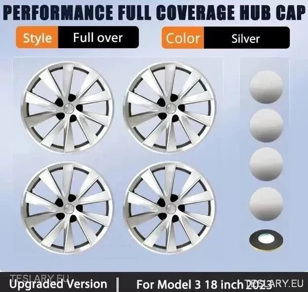 Tesla 3 18" Full Rim Silver & Black Sport Style Wheel Covers - TESLARY Tesla Shop Accessories Europe Nederlands Ireland Deutschland Espana Alicante France Italia