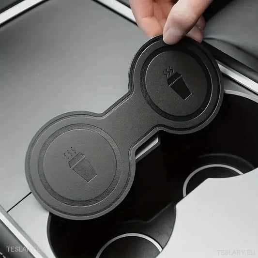 Tesla 3/Y Black Leather Centre Console Cup Inserts - TESLARY Tesla Shop Accessories Europe Nederlands Ireland Deutschland Espana Alicante France Italia