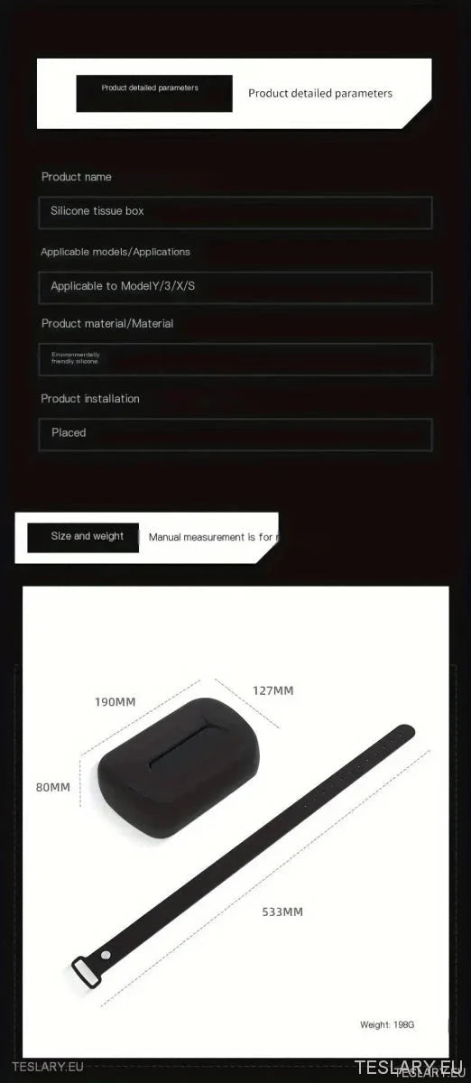 Tesla 3/Y/X/S Silicone Tissue Holder with Adjustable Strap - TESLARY Tesla Shop Accessories Europe Nederlands Ireland Deutschland Espana Alicante France Italia