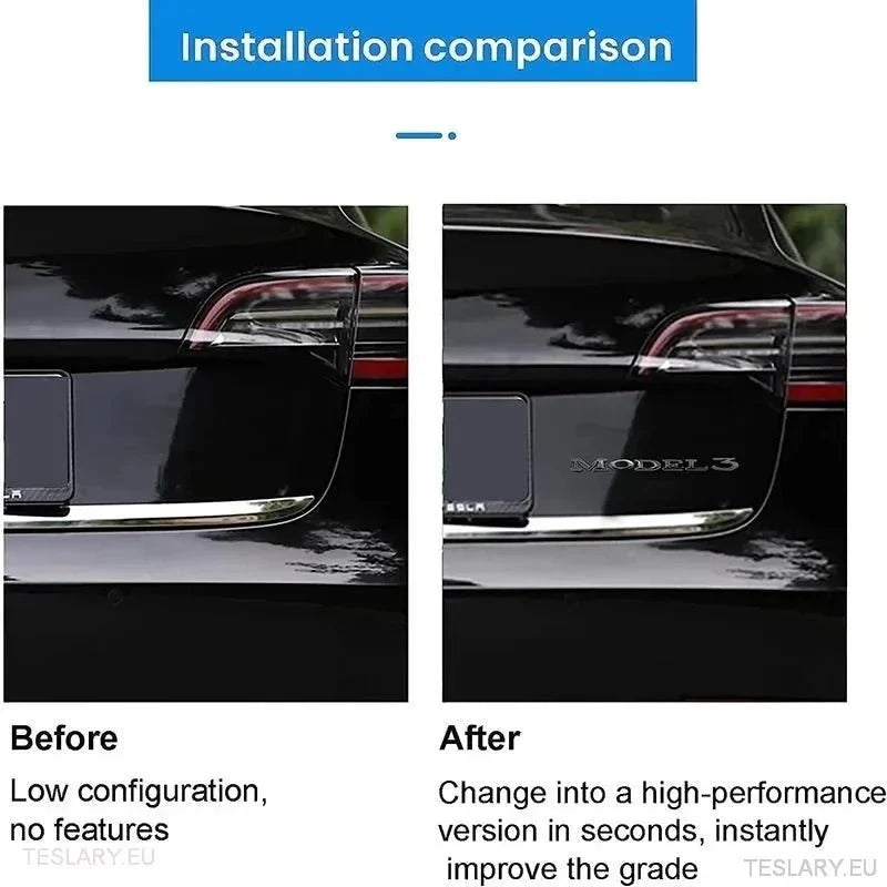 TESLA " MODEL 3 " REAR LOGO EMBLEM IN CHROME & BLACK - TESLARY Tesla Shop Accessories Europe Nederlands Ireland Deutschland Espana Alicante France Italia