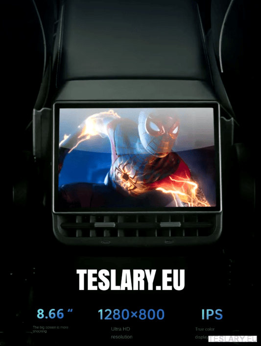 Tesla Model 3 / Y Rear 8.66" Screen with Android Auto & Apple Car Play - TESLARY Tesla Shop Accessories Europe Nederlands Ireland Deutschland Espana Alicante France Italia