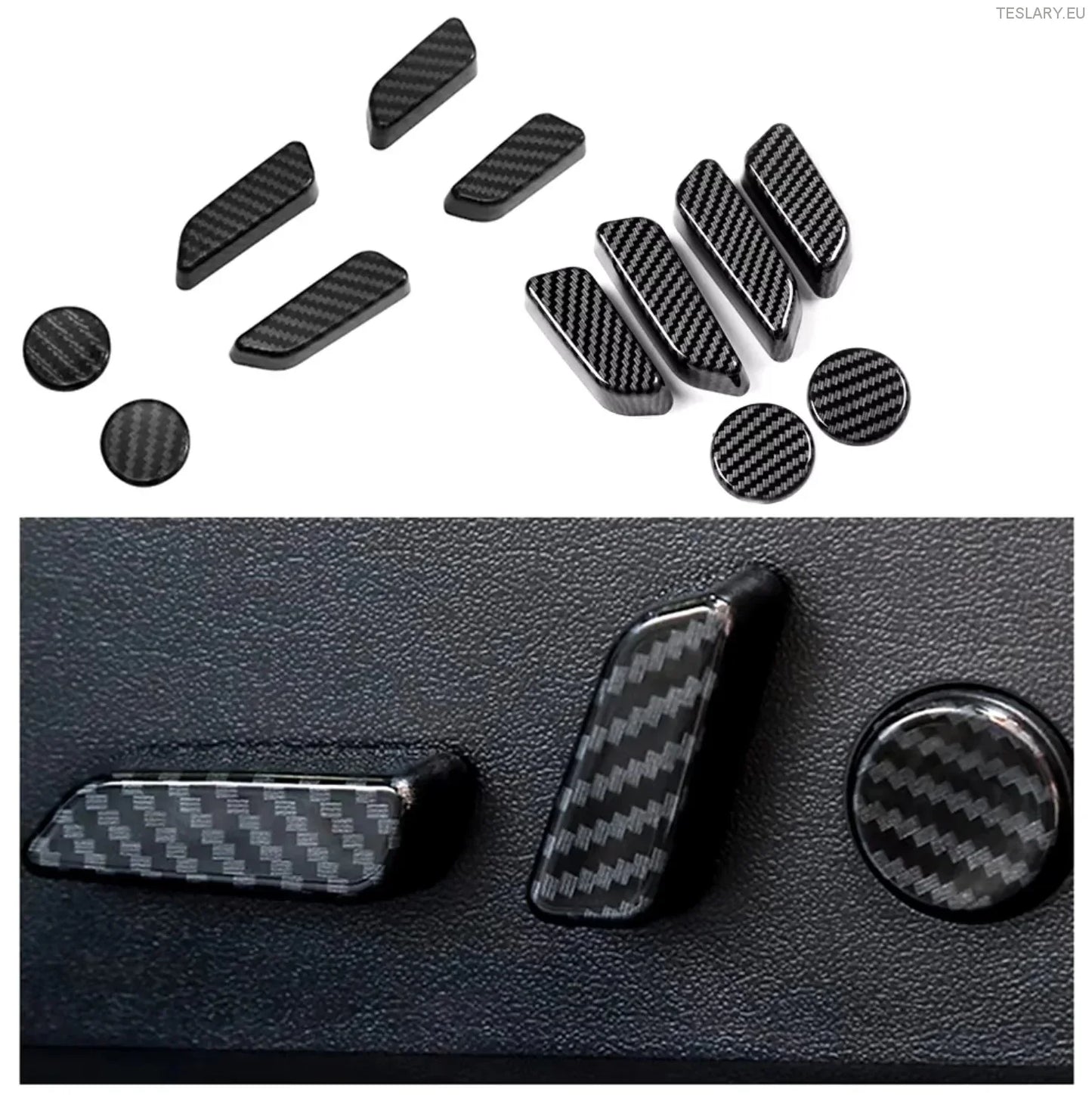 Tesla Model 3 / Y Seat Control Button Full 3D Protective Covers Carbon  Fiber Style In Black , Red or Blue