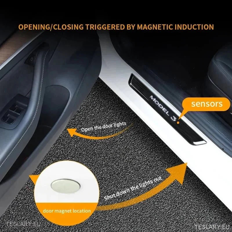 Tesla Model 3 / Y Wireless Magnetic LED Illuminated Door Sills ( 4 Pieces ) -TESLARY.IE Tesla Shop Europe