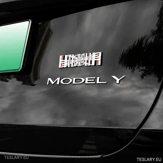 TESLA " MODEL Y " REAR LOGO EMBLEM IN CHROME & BLACK - TESLARY Tesla Shop Accessories Europe Nederlands Ireland Deutschland Espana Alicante France Italia