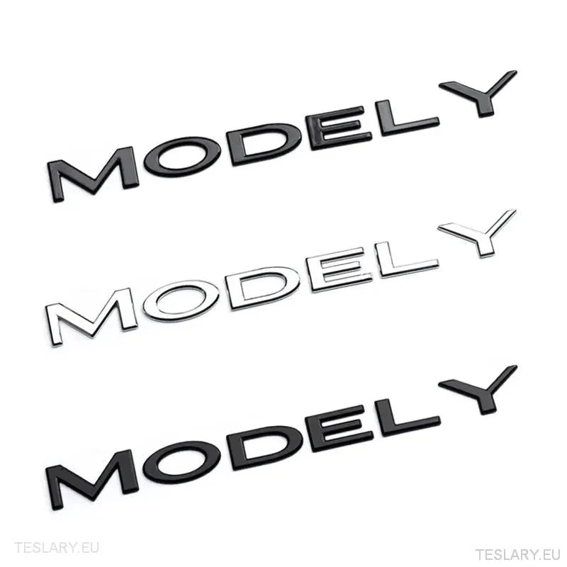 TESLA " MODEL Y " REAR LOGO EMBLEM IN CHROME & BLACK - TESLARY Tesla Shop Accessories Europe Nederlands Ireland Deutschland Espana Alicante France Italia