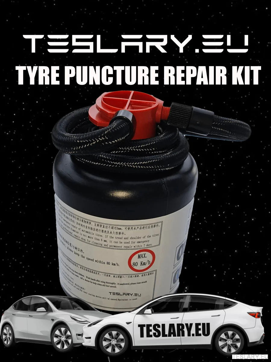 Tyre Puncture Repair Kit with Compressor and Storage Bag - TESLARY Tesla Shop Accessories Europe Nederlands Ireland Deutschland Espana Alicante France Italia