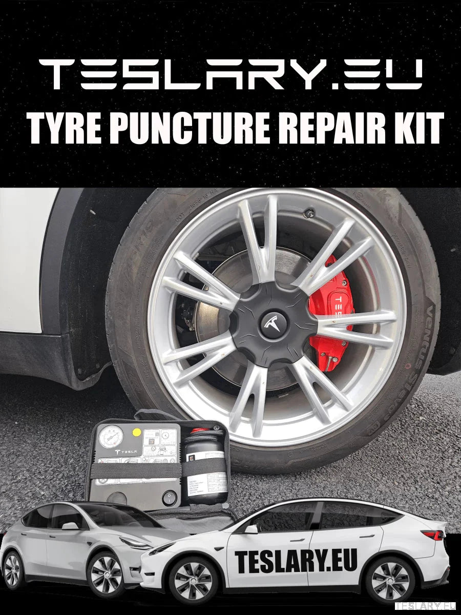 Tyre Puncture Repair Kit with Compressor and Storage Bag - TESLARY Tesla Shop Accessories Europe Nederlands Ireland Deutschland Espana Alicante France Italia