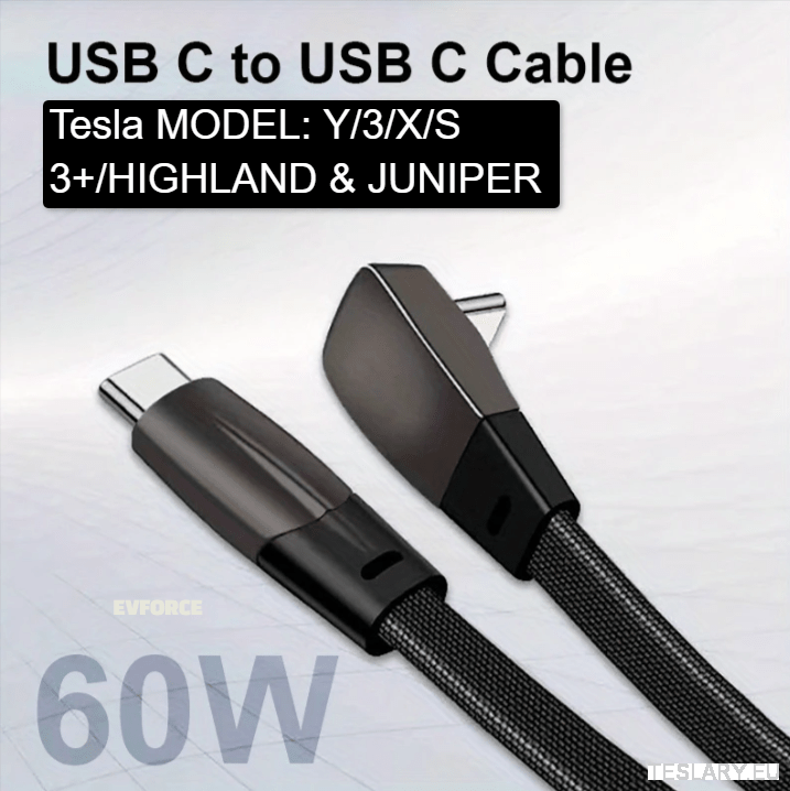 USB C TO USB C Elbow Fast Charging Cable for Tesla / BYD / EV Fast Charging TESLA Y/3/S/X/3+ - TESLARY Tesla Shop Accessories Europe Nederlands Ireland Deutschland Espana Alicante France Italia