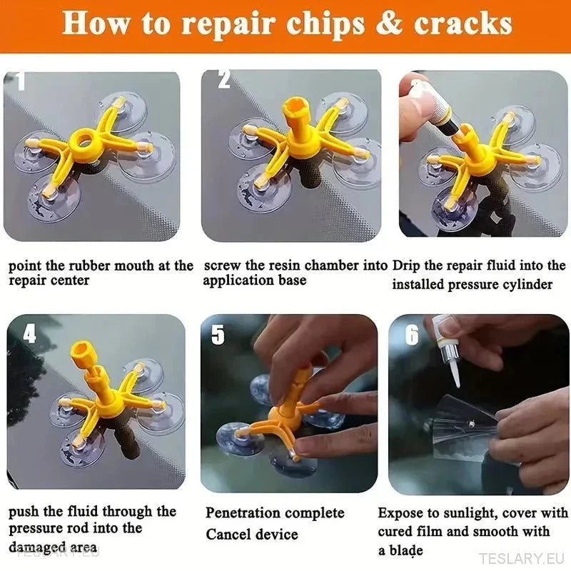 Windscreen Glass Crack Repair Kit with Resin Chamber - TESLARY Tesla Shop Accessories Europe Nederlands Ireland Deutschland Espana Alicante France Italia